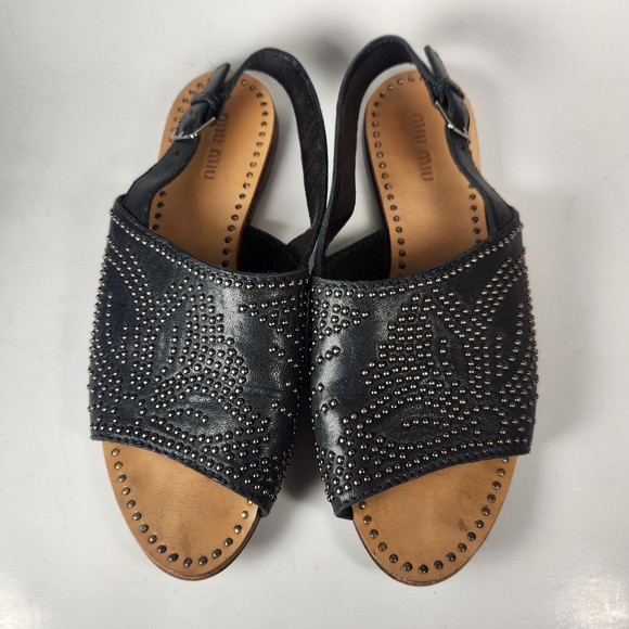 MIU MIU Women's Carousel Sandal Size 38.5 / 8 Black Studded Leather Luxury Shoe - Picture 8 of 10